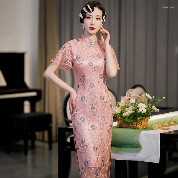 Roupas étnicas Verão nobre Lady temperamento Cheongsam Hip envolta elegante e elegante, vestido de noite da noite de qipao melhorado para mulheres