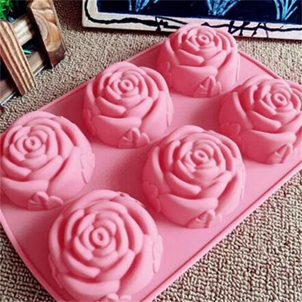 Silicone 6 fori fiore rosa gelatura gelatura povera al cioccolato 3d cupcake forme da forme da forno muffin stampo gc2249