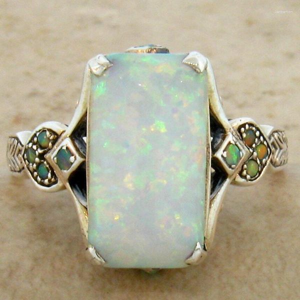 Anelli di nozze Vintage Antique Silver Color Victorian Colorful Opal Ring Aobao For Women Men Dichiarazione Bohémien Gioielli dito