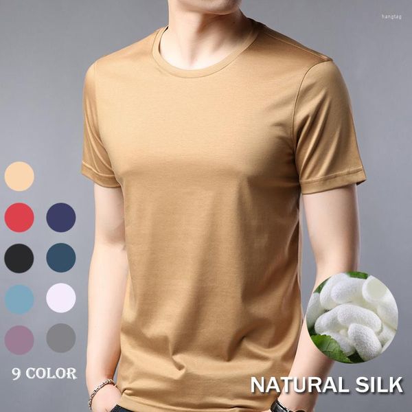 Мужские футболки T 9 цветные шелковые футболки с коротким рукавом летняя простая круглая шея высокая качество.