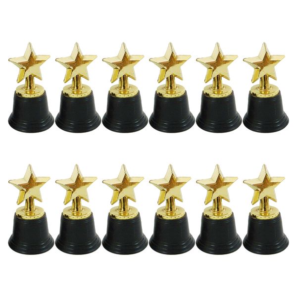 Prêmio Golden Mini Trophy Prêmio de 12pcs de 12pcs Decor Recompensa de Plástico Awards de presentes infantis do jardim de infância com base preta 230811