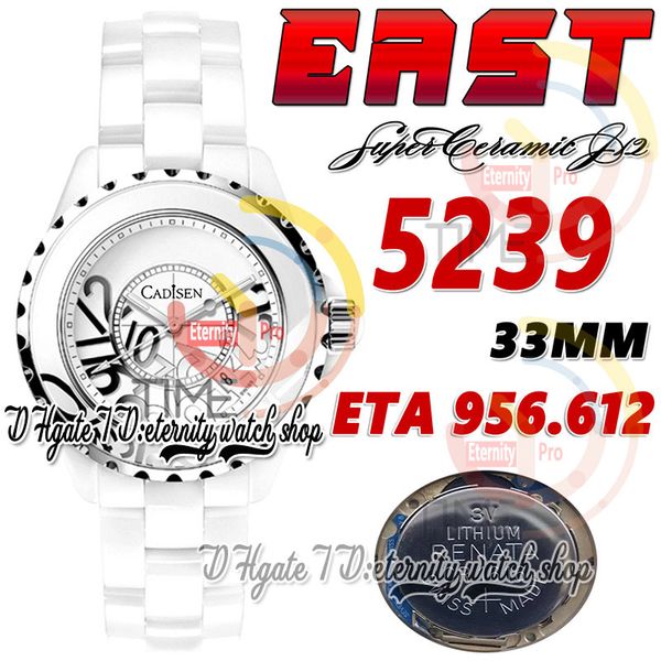 East BV5239 33mm Women Watch ETA A956.612 MOVIMENTO QUARTO SUPER Ceramic Case White Dial Numero Marcato