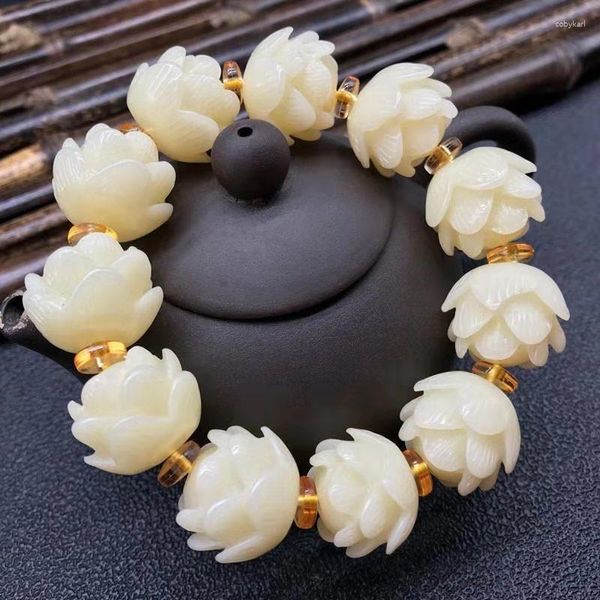 Strand White Jade Bodhi Roots Bracciale Womens Lotus Leaf Multiyer Perle Fashion Buddha Charm Yoga Calco