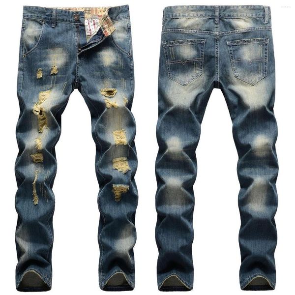 Jeans maschile 2023 uomini strappati di moda casual stile classico pantaloni di denim puro pantaloni di alta qualità tratto magro