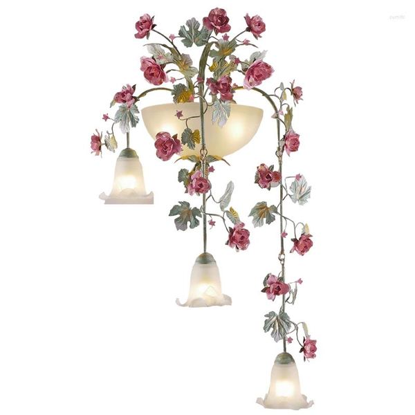 Lampada a parete Pianta in stile rurale e lanterna di erba Light Creative Art Bed Sconce Corridor Staircase Iron Rose Flower Basket