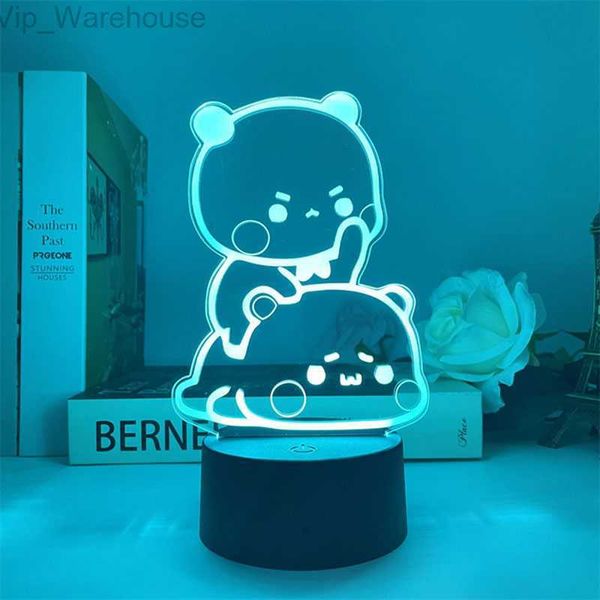 7/16 Colors Bubu Dudu светодиодные ночные лампы Panda Bear Акриловая фигура лампа Cartoon Nightlight Home Decoration подарок HKD230812