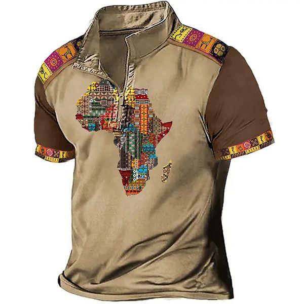 Men's Polos Vintage Polo Shirt for Men 3D mapa 3D Mapas T-shirt bússola de t-shirt bússola zip pólo