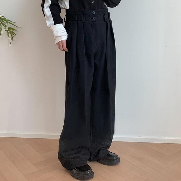 Ternos masculinos 2023 metros de moda calça casual duplo calça de rua solteira cintura vintage preto cinza reto de terno de perna larga calça masculino Japão coreano