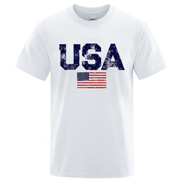 Herren-T-Shirts Vintage USA Flag Street Print Männliche T-Shirts Hochwertige T-Shirt-Sommer-Cotton-Baumwolltops Hip Hop atmungsaktive T-Shirt 230812