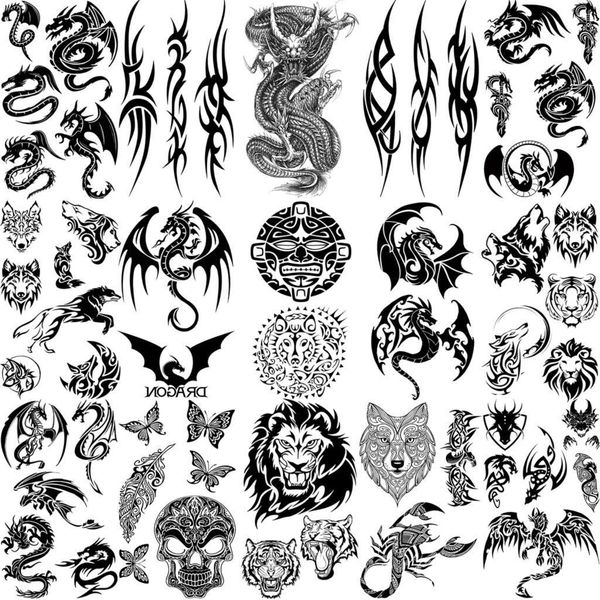 Tatuaggi temporanei Spine realistiche Drago Dragon Tatoos per uomini adulti per bambini Leone Tiger Skull Fino Falso Falni Tatoo Tatoo 230812