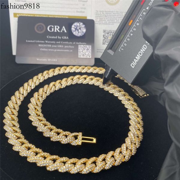 Filatta per diamanti da 10 mm Pass Tester diamante ghiacciato hip hop moissanite gioielli cubani a catena cubana oro collana cubana Miami