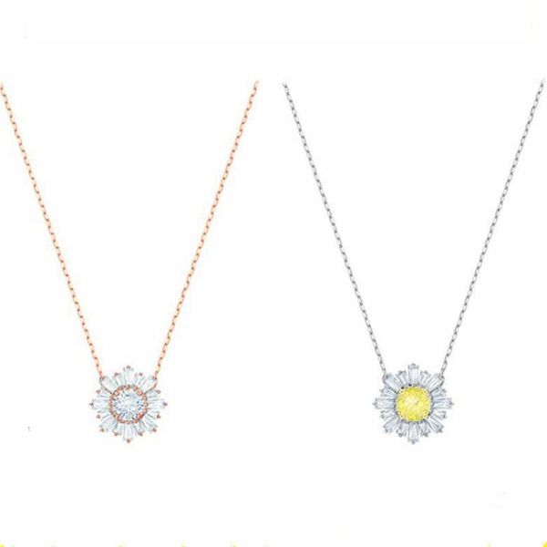 Designer Rovski Luxus Top Schmuckzubehör Kristall Sonnenblumen Halskette Frauen Chrysanthemen Anhänger koreanische Mode -Schlangekette Kette Charm Schmuck für Freunde