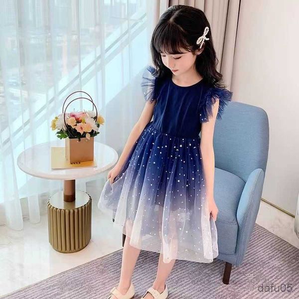 Kleidungsstücke Jahre 100-150 cm Höhe Height Girls Frühling/Sommer Grenadine Kleid Prinzessin Flauschiger Sternenhimmel Dream Mesh Kleid R230812