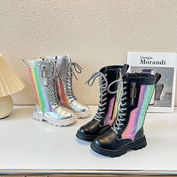 Boots Botas Mujer Kids Midcalf Autunno Colorful Girls Boot Brafo Soft Sole Platform Princess High Top Shoes 230811