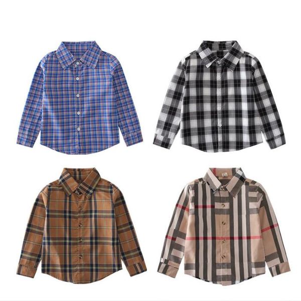 Cute Big Boys Shirt Plaid Shirt Spring Autumn Kids Chirt a maniche lunghe Bambini in cotone camicia da colletto girare tops per bambini 2-12 anni