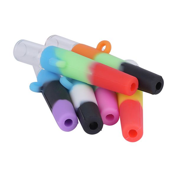 Pipa in vetro One Hitter con bocca in silicone 82MM Mini pipa per tabacco a mano Bruciatore a nafta Ugello resistente per fumo a mano Sigaretta Pipistrello Tubo Tabacco Narghilè colorato Nuovo