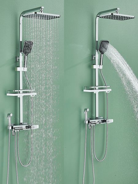 Thermostatische digitale Display Duscharmatur -Niederschlag Kopfshower Messing Kaltes heißes Wassermixer Badezimmer Duschsystem Wandhalterung