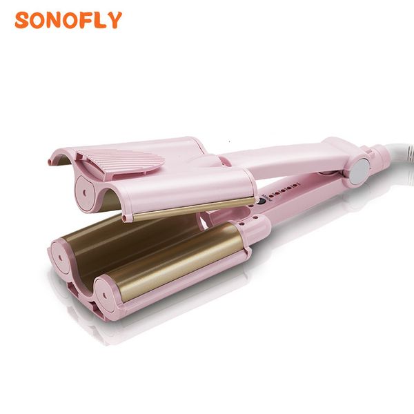 Curling Irons SonoFly 2632 mm dreifache Barrel Keramikeisen 120180 Tiefe Wellen -Locken Egei Rollen Elektrische Platte Clip Hairstyler -Werkzeug JF388 230812