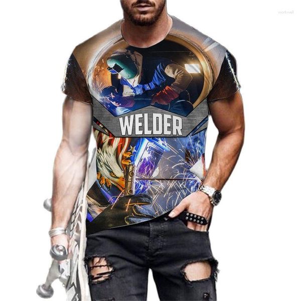 Herren-T-Shirts Sommer Fashion Mechanical Spleißen 3D-bedrucktes T-Shirt runden Hals lässiges Kurzarmhemd Große schnelle Fitness