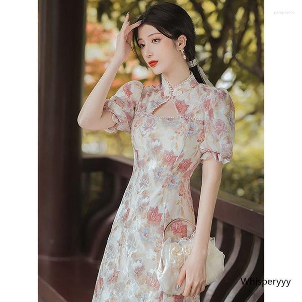 Этническая одежда французский китайский стиль Улучшен Cheongsam Young Design High-end Retro China Floral Dress Modern Fashion Elegance Qipao Women