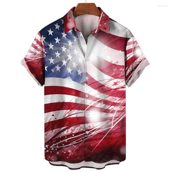 Herren -Gelegenheitshemden Hawaiianer Kurzarm Tops American Flag Graphic 3d Streetwear 2023 Sommer Übergroßer Bekleidungsmann