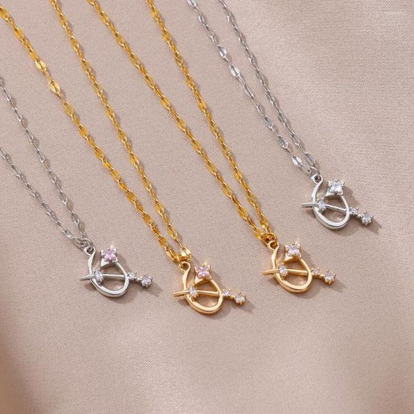 Colares de pingentes de aço inoxidável colar geométrico de zircão geométrico para mulheres de jóias de jóias de moda de cor dourada Acessórios para presentes por atacado