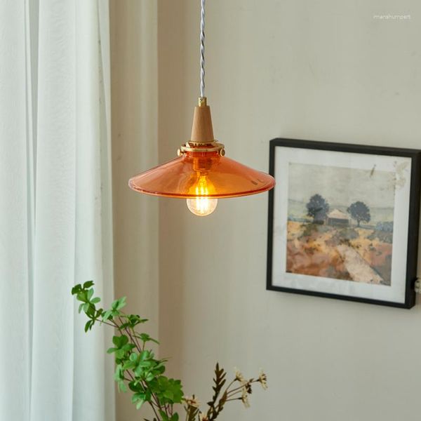 Lâmpadas pendentes Candelador japonês Log Restaurante de vidro laranja cabeceira chifre francês nostalgia nórdica