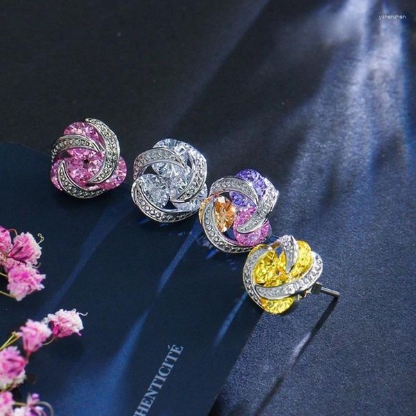 Orecchini per borchie in stile a spirale di alta qualità giallo rosa viola tricolore cz con talloni di orecchini fantasiosi strass per donne gioielli