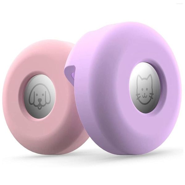 Воротник собак (2 упаковка) Силиконовый вариант питомца для Apple Airtags Anti-Lost Air Tag держатель петля Purple Pink