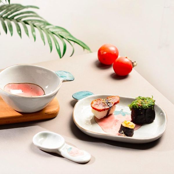 Миски мультипликационная тарелка набор керамическая кухня для завтрака посуда посуда посуда лоп пустынный рисовый орех салат из салата суп миски суп