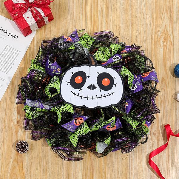 Outra festa de eventos suprimentos Jack-o-Lantern Wreath Write Holiday Party Decor de Halloween Door Greath With Ribbon Halloween Decoração do presente para a parede da porta da frente 230811