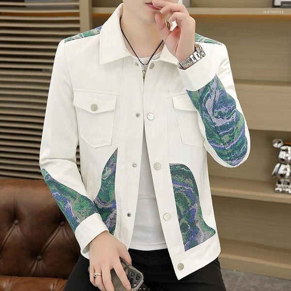 Jackets masculinos 2023 Autumn Jacquard Patchwork Jacket for Men de alta qualidade para negócios casuais