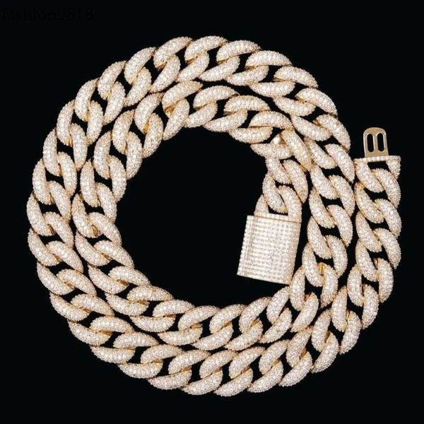 Stecker Setting 20mm 4rows Classic Cuban Hip Hop Blings Eced Out Moissanite Miami Cuban Link Chain