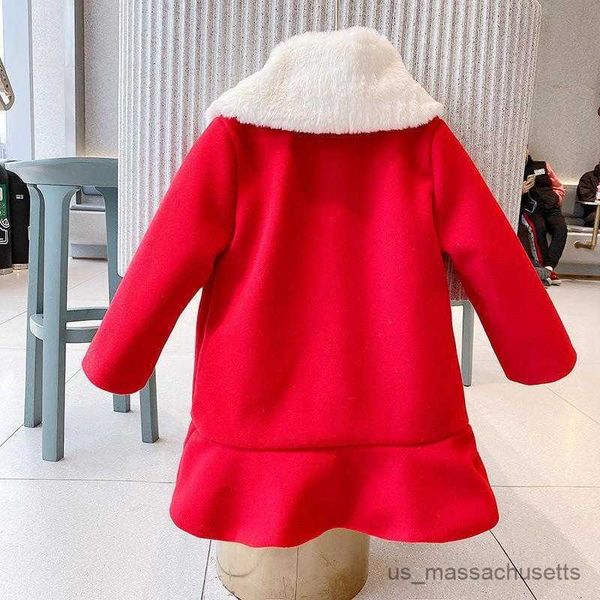 Jackets Girls Winter Red New Coat mit Kragen Kinder Weihnachtskleidung Kinder Woll warme Jacke Outfit Outfit R230812