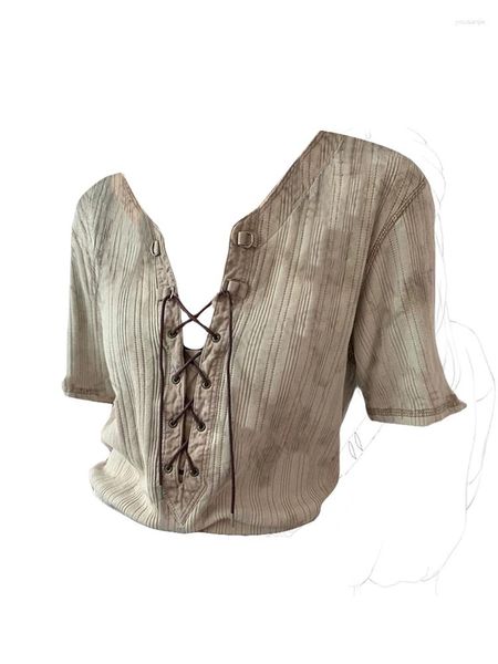 Kadın bluzları gömlekleri ve Koreli Harajuku moda vintage zarif y2k kısa kollu gömlek mahsulü giysileri yaz 2023