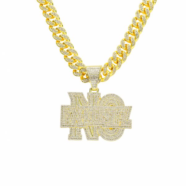 Rapper Hip Hop Men Diamond Cipndant Necklace Shiny No Scuse Letters Lettere a sospensione Microne zircone zircone night club club maglione gettoni cubani catena cubana 1683