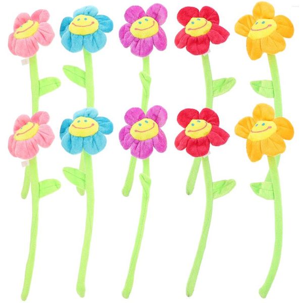 Flores decorativas 10pcs de pelúcia de flores dobráveis ​​caules coloridos de cortina de girassol coloridos fivelas