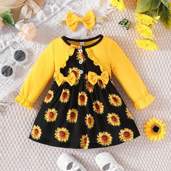 Girl Dresses Toddler Girl Gramle Fleeve Long Sunflower Stampe vestiti abiti da 1 ° compleanno Matita maglione