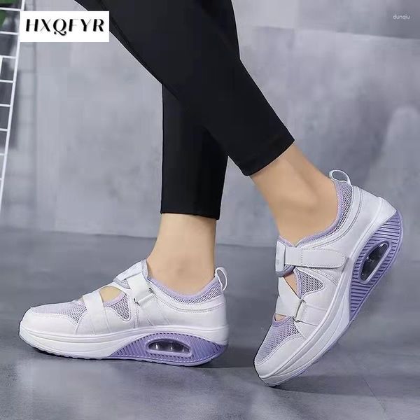 Moda feminina 2024 sandálias respiráveis sapatos casuais femininos aumento de altura calçados ao ar livre saltos cunha plataforma tênis 59970