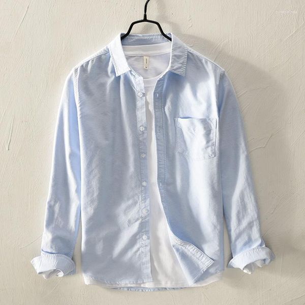 Camisas casuais masculinas 2023 Camisa branca Spring Cotton Oxford girando longa -Sleeeved Wild -polegada de polegada de polegada