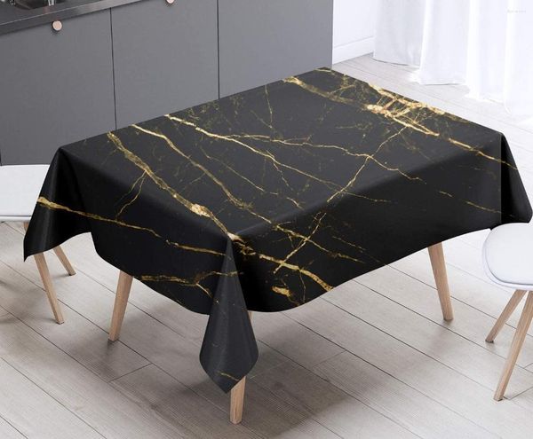 Tischtuch Schwarz Gold Marmor Tischdecke Abdeckung Picknick wasserdichtes waschbares Polyester für Außen- oder Innenräume