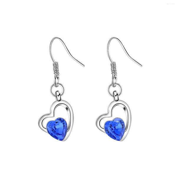 Dangle Ohrringe ER-00298 Koreaner Mode Kristallschmuck Valentinstag Geschenk Silberschildes Herz-Drop-Ohrring für Frauen Accessoires