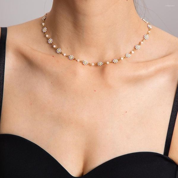 Серьги для ожерелья устанавливают модные маленькие ромашки белый капля -масла Шайный браслет из нержавеющей стали Женские винтажные украшения