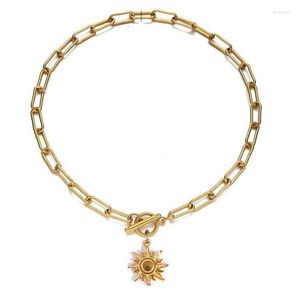 Anhänger Halsketten Vintage Damen Goldene Farbe Sonne Halskette Edelstahl Kipps für Frauen Sternmünze Lange Halskette