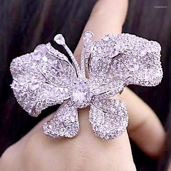 Cluster -Ringe Style 925 Sterling Silber Fashion White Big Butterfly Full Zirkon Ring für Damenparty