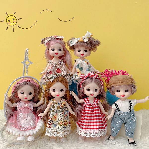 Dolls 16 cm BJD Mini Doll 13 Movable Joint Girl Baby 3d Big Eyes Beautiful Diy Toy Doll com roupas Vestido 1/12 boneca de moda 230811