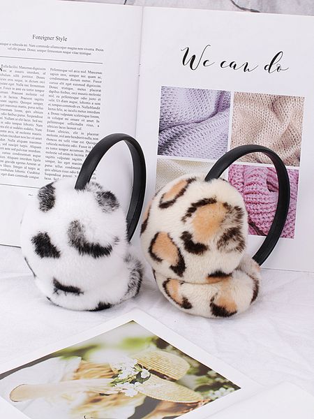 Orelha muffs leopardo impressão real rex coelho pele earmuffs com faixa de veludo bola de pele e inverno moda feminina earmuffs fuzzy headband 230811