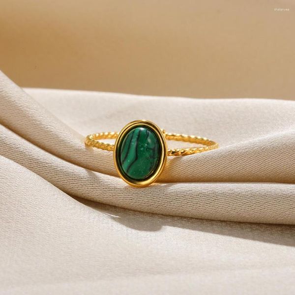 Anéis de casamento feminino minimalista oval de pedra verde azul azul turquesa para mulheres empilhamento ajustável Bandas de anel finas Inspires