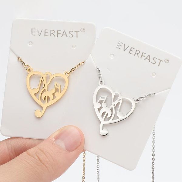 Everfast Wholesale 10pc/Lot Funny Music Note in Heart Charms in acciaio inossidabile Pendenti collane Women Musician Loved Fashion Jewelry Gift