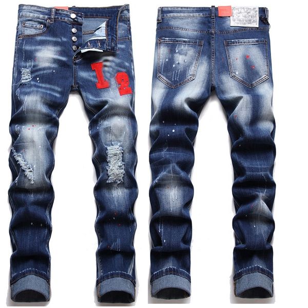 Дизайнерские джинсы мужские джинсы джинсы Джинсовые брюки брюки рваные джинсы Pure Color Patch Spray Design Slim Fit Retro Casual Outdoor Sweat Antasure Designers Pants Jogger Размер 28-38